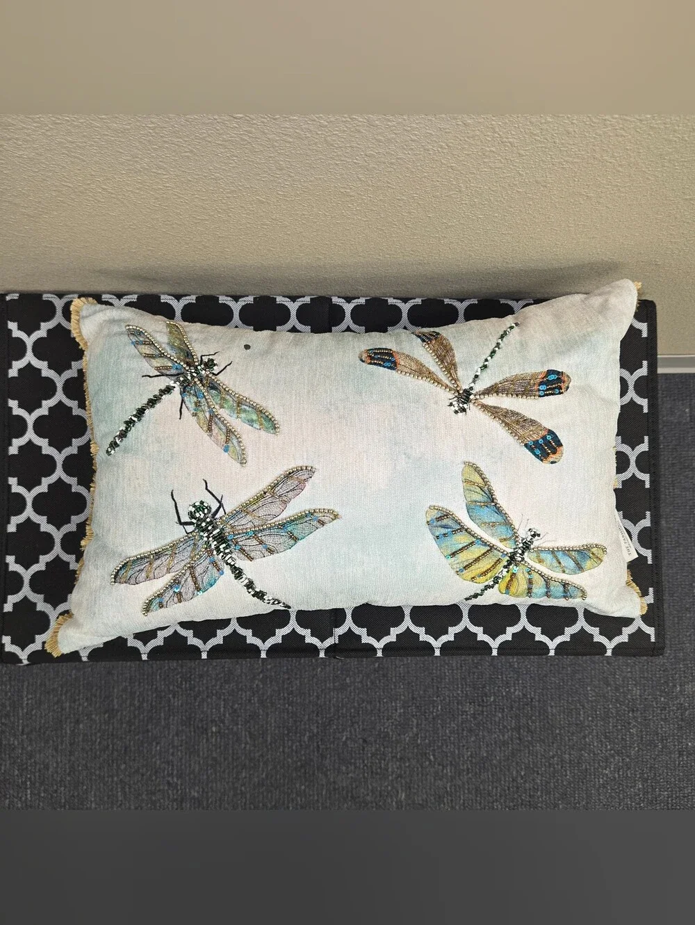 Farmhouse by Rachel Ashwell beaded dragonfly Lumbar Accent Pillow